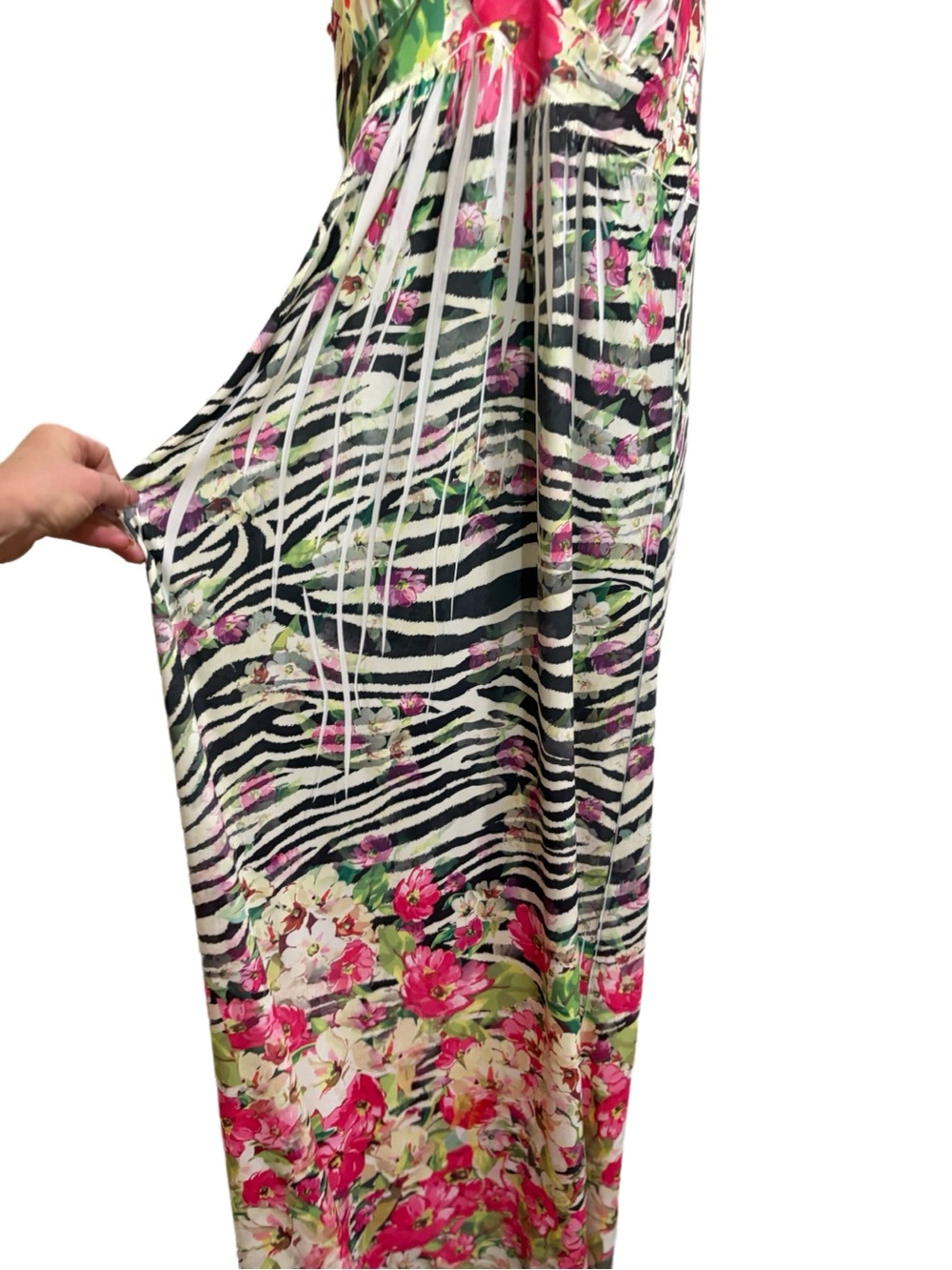 Sleeveless Floral & Zebra Print Maxi Dress in Pink and Green - Picture 4 of 6